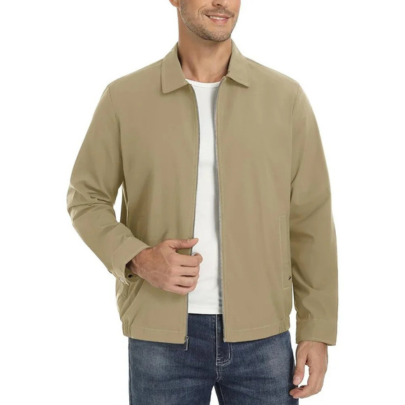 Men's Lightweight Jacket Full Zip Golf Jackets Collar Windbreaker - Picture 2 of 7